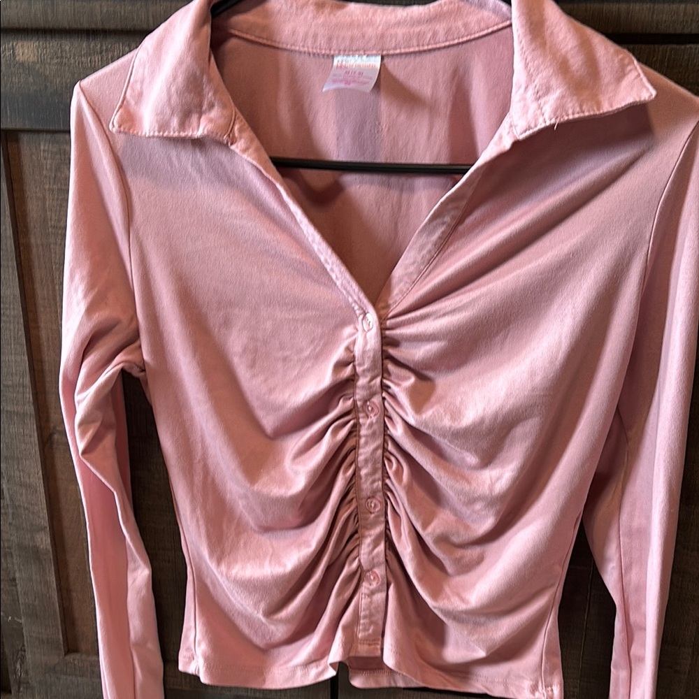 Pink Ruched Long Sleeve Top